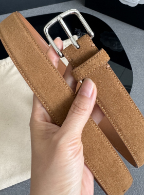 3cm极简风针扣绒面腰带头层牛皮带反绒皮带女束腰裤带服装配饰