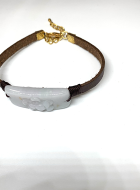 天然翡翠A货莲花手牌皮手链中古国风原创设计