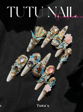 【金枝玉叶】TUTU NAIL手工穿戴美甲中式国风长秀禾婚甲珍珠凤凰