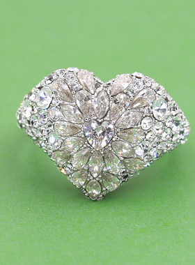 ks Crystal Cocktail Ring爱心个性多钻戒指指环7号