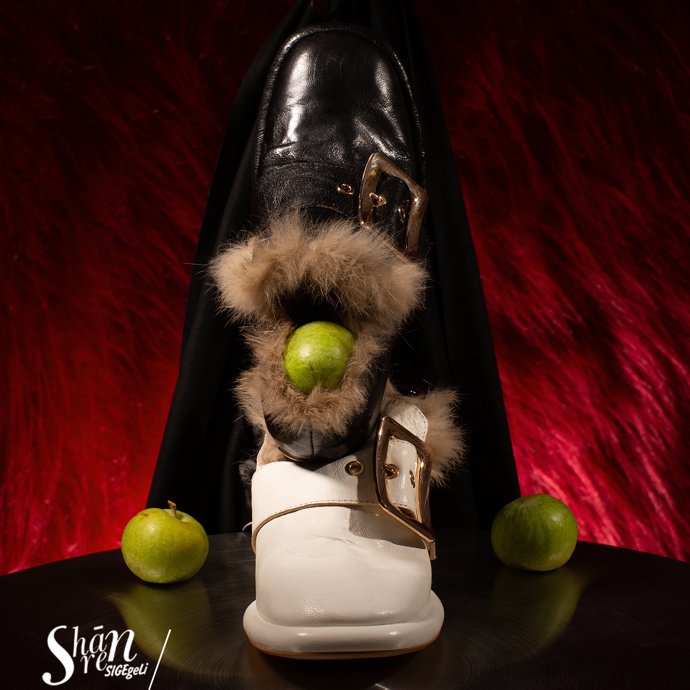 ShānRen高级感兔毛深口真皮单鞋女 法式复古保暖毛毛鞋子粗高跟 - 图1