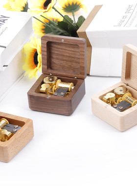 现代简约款实木胡桃木枫木镀金机芯音乐盒八音盒创意家居摆件礼物