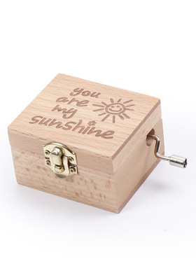 木质榉木手摇音乐盒八音盒创意家居摆件节日生日赠送礼物跨境雕刻