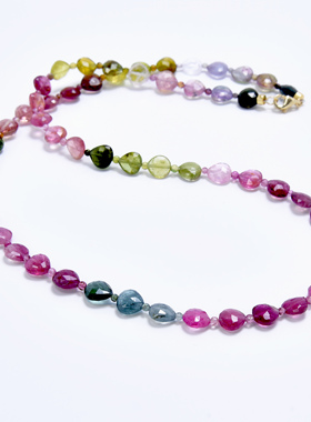 新款复古彩色天然碧玺石项链