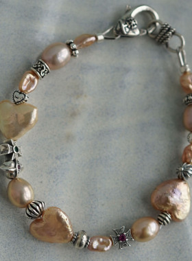 睡莲生生世世 天然异形珍珠925纯银小众原创设计爱心星球元素手链