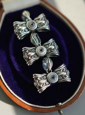 睡莲生生世世 原创设计蝴蝶结眼睛鸢尾十字元素925纯银宝石吊坠