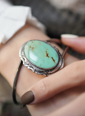 925纯银手镯绿松石印第安风格