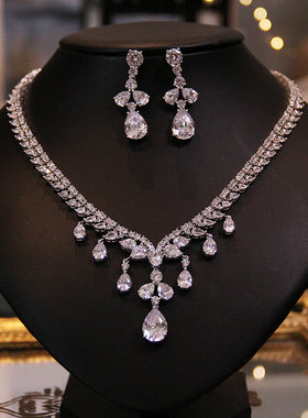 特价新娘锆石项链耳环套装结婚主婚纱饰品敬酒服晚宴配饰礼服首饰