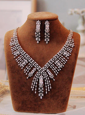 新娘晚宴宝石锆石婚纱女奢华项链