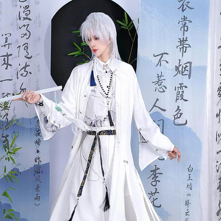 仓宝儿屋[逍遥意]新中式长衫外套风衣黑白粉国风解雨臣齐司礼COS,淘宝优惠券,粉丝福利购,淘宝优惠卷