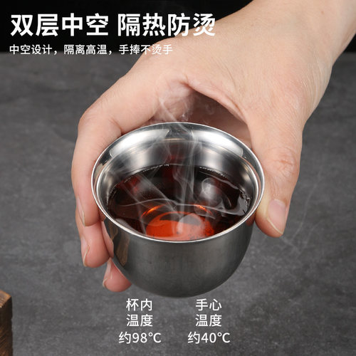 不锈钢小水杯幼儿园儿童杯子双层防烫杯功夫茶杯迷你小茶杯马克杯 - 图1