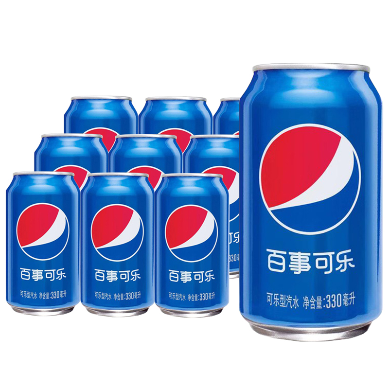 Pepsi百事可乐汽水饮料330ml*12罐蓝矮胖罐整箱24罐装易拉罐有糖 - 图1