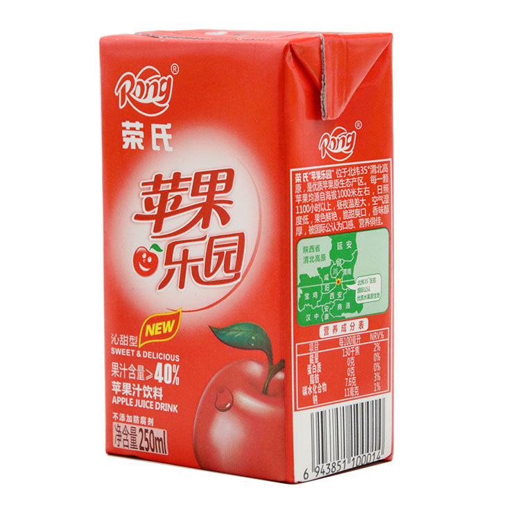 陕西Rong荣氏果汁青红苹果汁果味饮料纸盒250ml*12盒24盒整箱饮品-图0