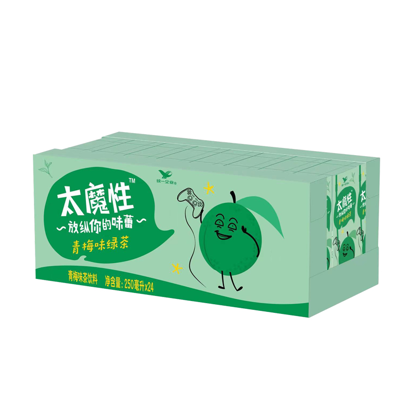 统一饮料太魔性青梅味绿茶整箱250ml*24盒青梅味茶饮品纸盒包装-图1