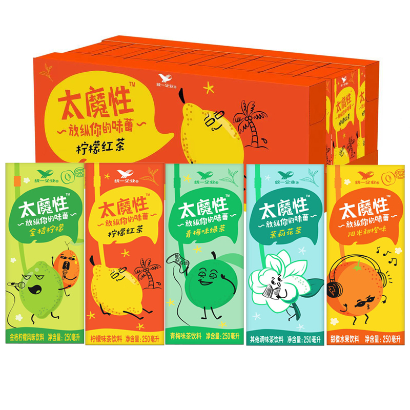 统一饮料太魔性红茶甜橙茉莉花茶金桔青梅250ml*12盒/24盒装整箱-图0