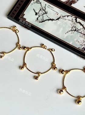 跳舞蹈铃铛有声音会响手链女中国风民族风道具【成人款金色手镯】