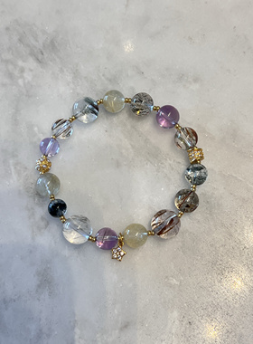 天然超七水晶大满贯手串原石正品紫水晶轻奢原创设计手链女