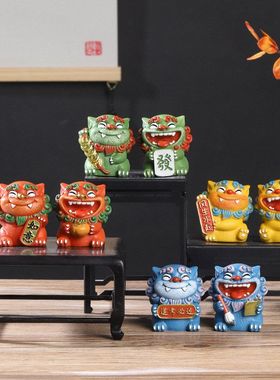 国潮风狮爷树脂摆件家居装饰小摆件桌面茶宠醒狮狮子旅游马年礼品