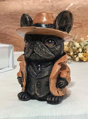 跨境法斗带帽狗雕像斗牛犬树脂