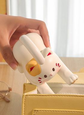 可爱招财猫手机支架树脂摆件面