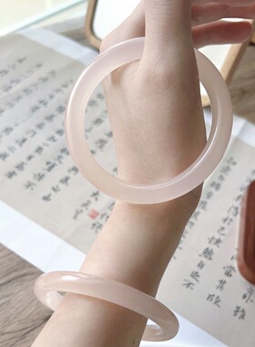 天然西柚粉玉镯粉色圆条冰种美人条阿富汗玉手镯荔枝冻真玉藕粉