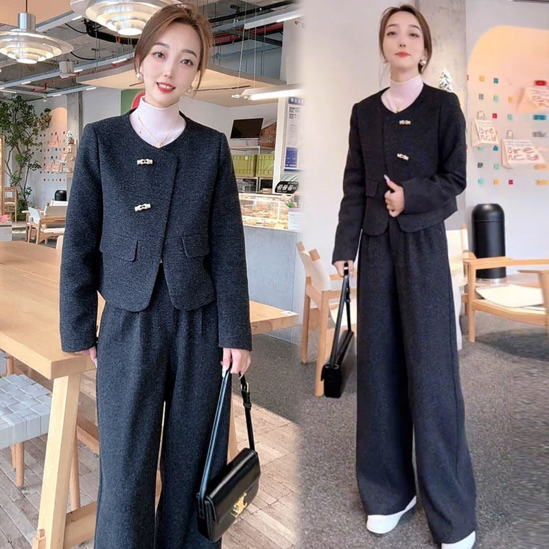 秋季套装女款爆款2025新款时尚小香风毛呢外套阔腿裤休闲两件套,淘宝优惠券,粉丝福利购,淘宝优惠卷