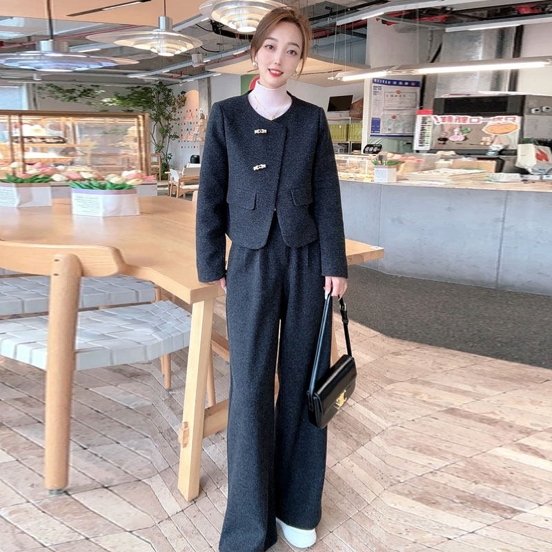 秋季套装女款爆款2025新款时尚小香风毛呢外套阔腿裤休闲两件套,淘宝优惠券,粉丝福利购,淘宝优惠卷