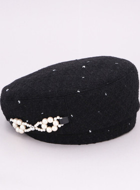ca4la shk01386 小香风珍珠贝雷帽TWEED BERET