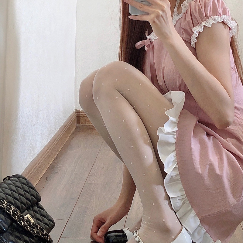 jk黑丝袜女秋季薄款透肉性感白色连裤袜圆点打底袜防勾丝波点丝袜,淘宝优惠券,粉丝福利购,淘宝优惠卷