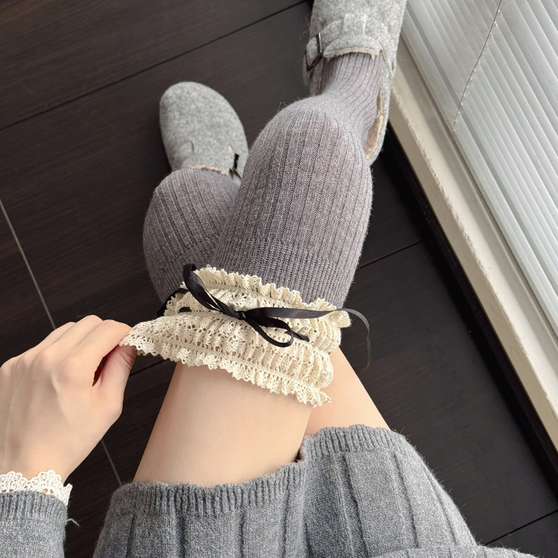 秋冬款加厚保暖咖色过膝袜蝴蝶结白色长筒袜蕾丝花边烟灰色大腿袜,淘宝优惠券,粉丝福利购,淘宝优惠卷