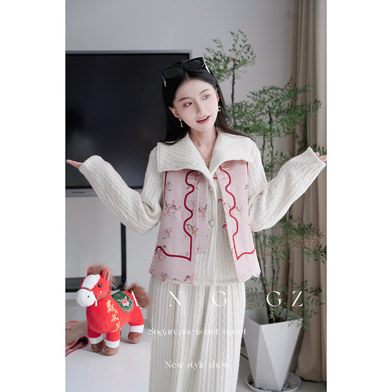 YANG GZ【福马临门】新中式新款福马纹盘扣圆领马甲外穿上衣女,淘宝优惠券,粉丝福利购,淘宝优惠卷