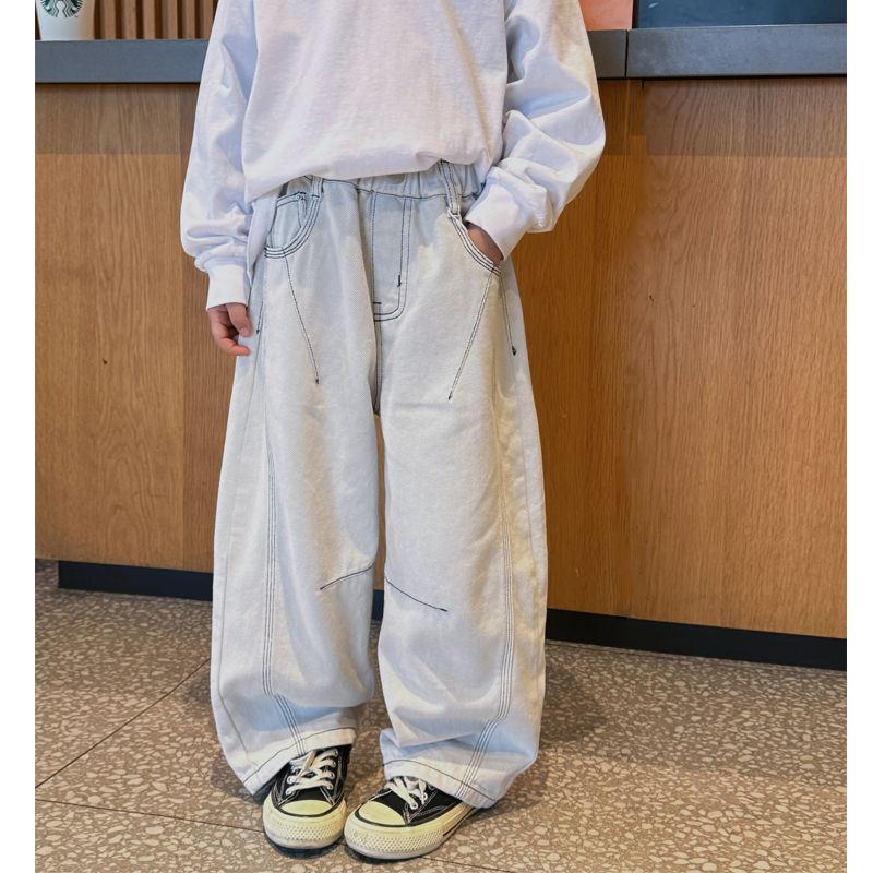 凯文家童装2025年 春季新品男童中大童韩版宽松直筒牛仔裤休闲裤 - 图0