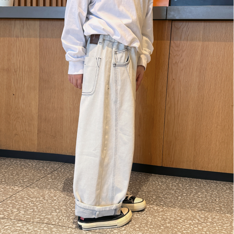 凯文家童装2025年 春季新品男童中大童韩版宽松直筒牛仔裤休闲裤 - 图1