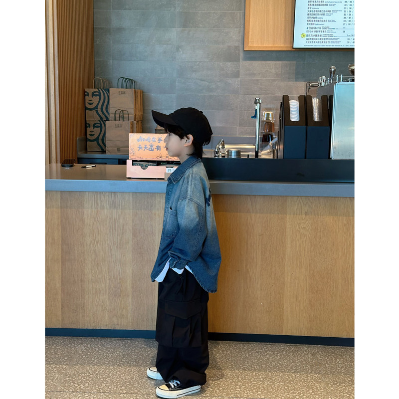 凯文家童装2025年秋季新品男童中大童韩版渐变色儿童牛仔衬衫外套 - 图2