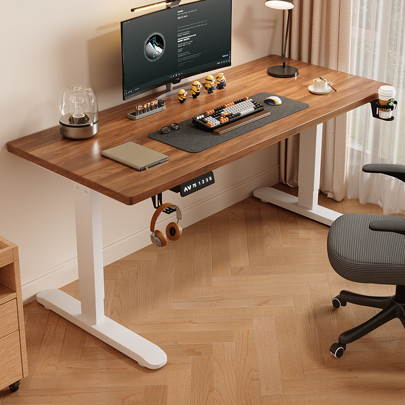 实木电动升降桌台式电脑桌学生简约书桌卧室家用办公桌长方形桌子 - 图2