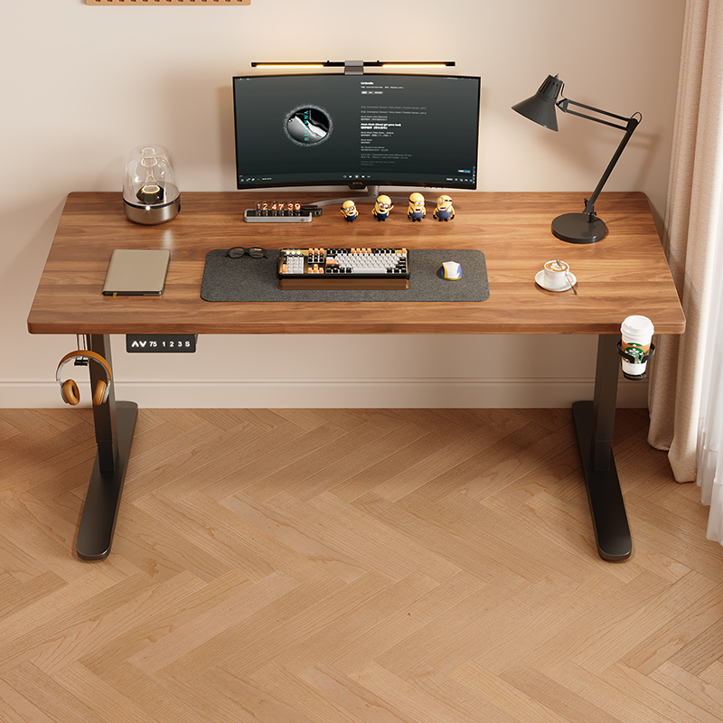 实木电动升降桌台式电脑桌学生简约书桌卧室家用办公桌长方形桌子 - 图0