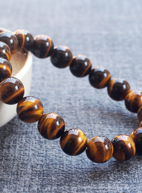 天然闪电眼黄虎眼石手串情侣款 7A金虎睛石鹰眼石手链男女饰品