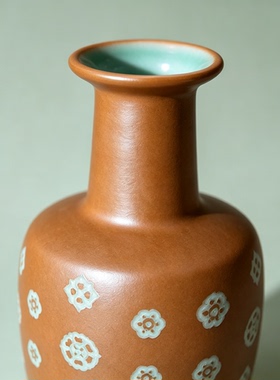 慧仙青瓷宝相花刻绘子槌瓶龙泉青瓷双釉刻绘手工花器插花摆件