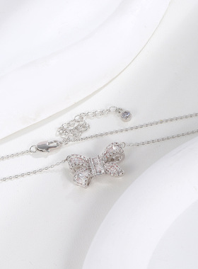 卡芙娜 甜美不规则蝴蝶结吊坠项链配饰时尚气质锁骨链饰品毛衣链