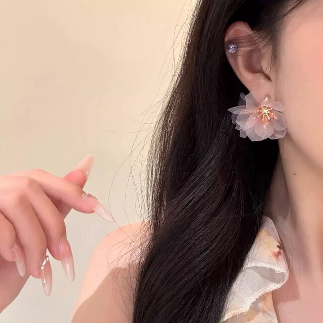 JU ງາມ! JU ເປັນອະເນກປະສົງ! ຕຸ້ມຫູດອກກຸຫລາບທະເລຊາຍ earrings S925 ເຂັມເງິນ