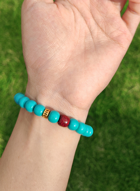 国风仿绿松石手串单圈优化菱镁矿文玩手链生日礼物