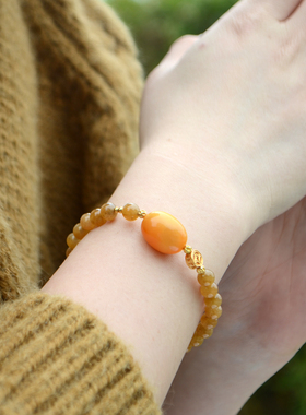 她世代天然糖料和田玉铃兰手链蜜蜡转运珠生日礼物送爱人朋友