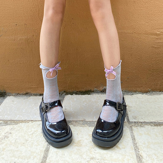 蕾丝袜子女中筒袜显瘦美腿可爱花边女袜春秋薄款日系jk半筒小腿袜