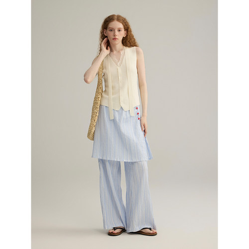 三十三【时海序章】条纹围裙假两件休闲裤女2025夏季法式小众长裤 - 图3