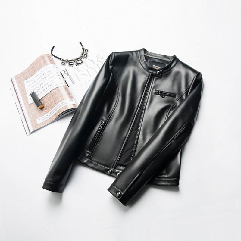 海宁真皮皮衣女短款绵羊皮机车皮夹克韩版修身