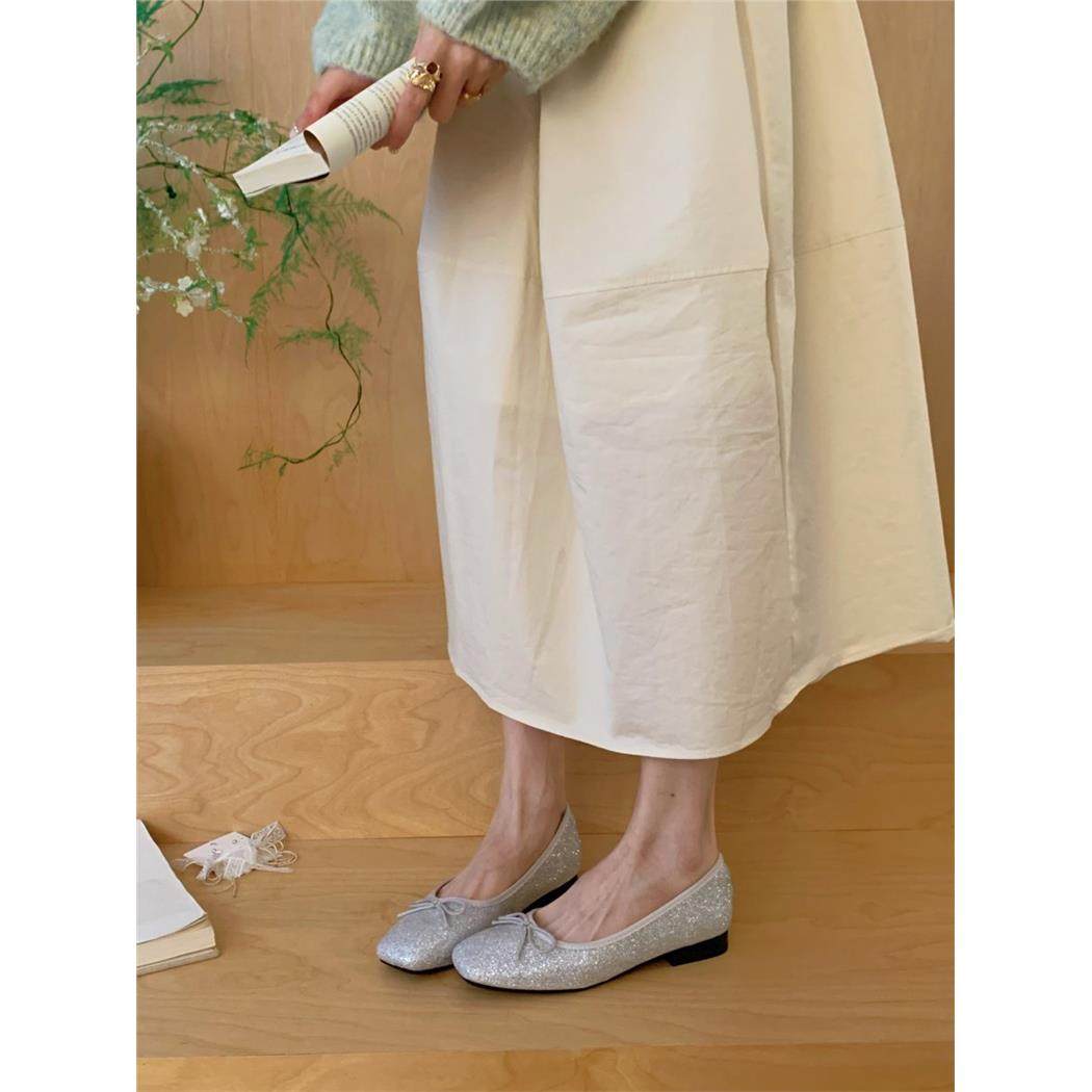 方头芭蕾舞鞋女平底蝴蝶结亮片通勤单鞋百搭一脚蹬奶奶鞋配裙子鞋,淘宝优惠券,粉丝福利购,淘宝优惠卷