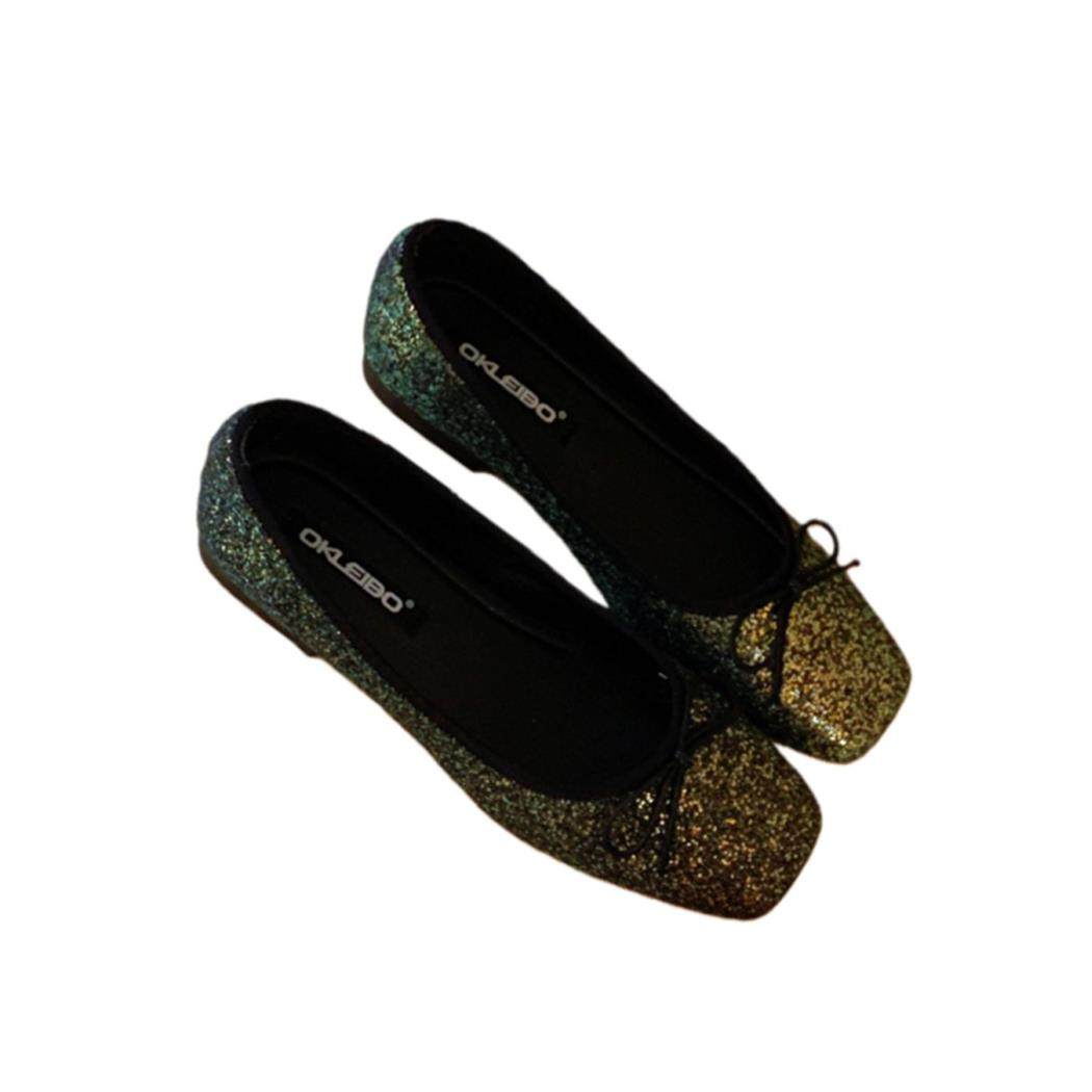 方头芭蕾舞鞋女平底蝴蝶结亮片通勤单鞋百搭一脚蹬奶奶鞋配裙子鞋,淘宝优惠券,粉丝福利购,淘宝优惠卷