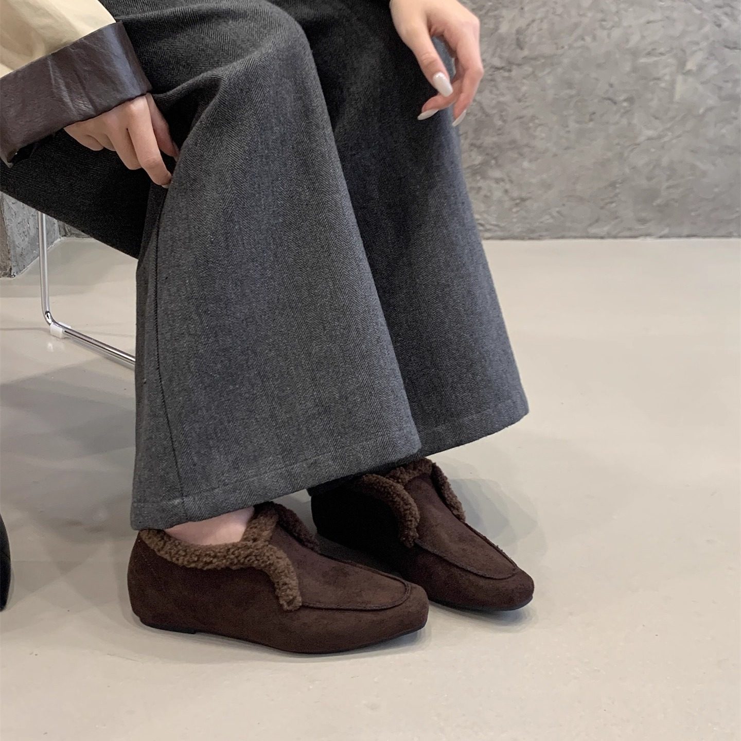 2025秋冬新款加绒毛毛鞋圆头平底厚底深口保暖棉鞋百搭单鞋女鞋,淘宝优惠券,粉丝福利购,淘宝优惠卷
