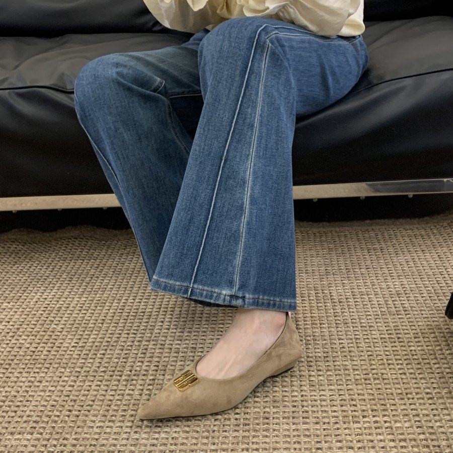 法式复古风金属扣尖头浅口单鞋女绒面百搭通勤鞋,淘宝优惠券,粉丝福利购,淘宝优惠卷