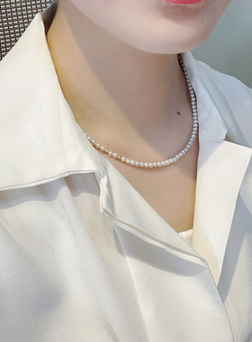 灵动精致3-4mm极光正圆无暇淡水珍珠+18K金珠+18k金扣头项链F407